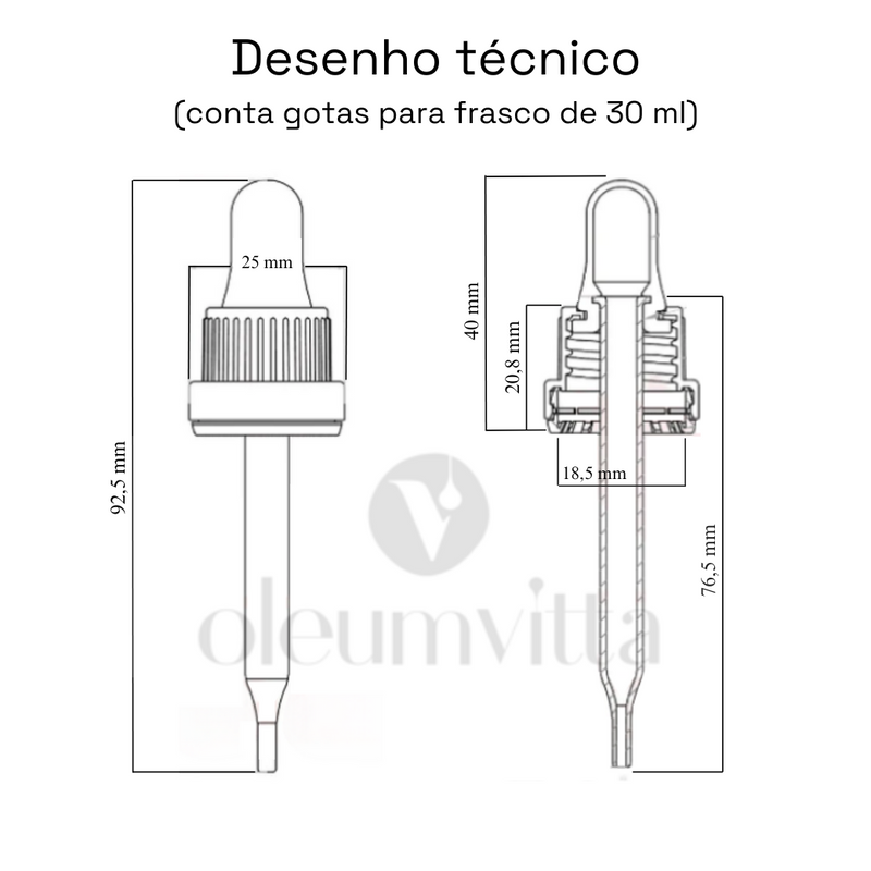 Frasco âmbar com conta-gotas dourado e bulbo preto - 30 ml (unitário ou kit) - graduado