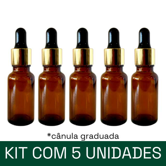 Frasco âmbar com conta-gotas dourado e bulbo preto - 30 ml (unitário ou kit) - graduado