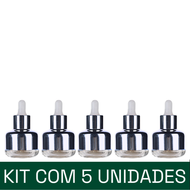 Frasco transparente e prateado com conta-gotas branco - 30 ml (kit ou unidade)