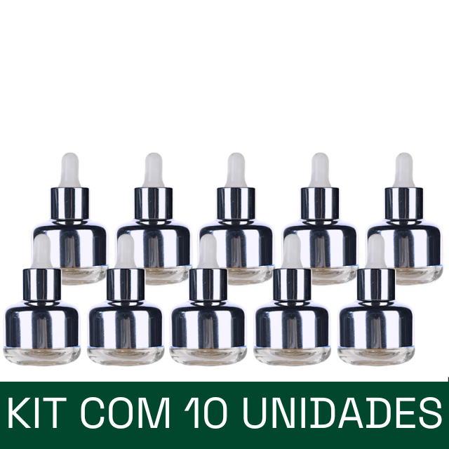 Frasco transparente e prateado com conta-gotas branco - 30 ml (kit ou unidade)