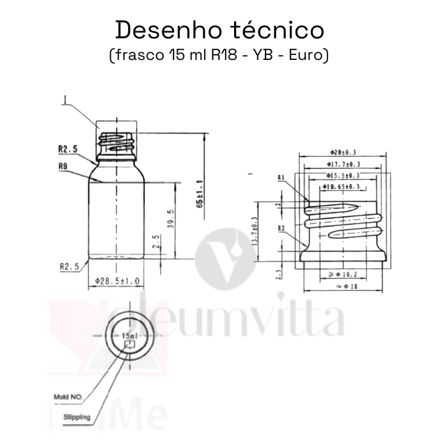 Frasco em vidro âmbar com válvula spray - 15 ml (unidade ou kit)