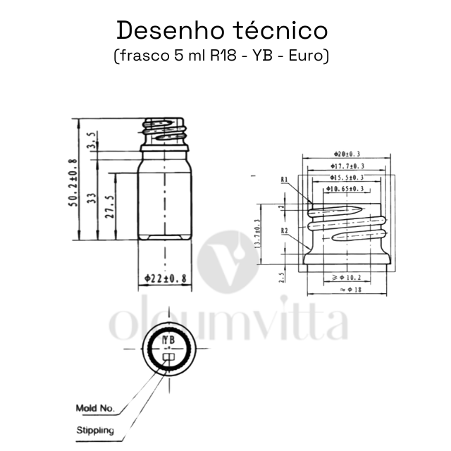 Frasco vidro âmbar sem tampa - 5 ml (kit com 5 ou 10 unidades)