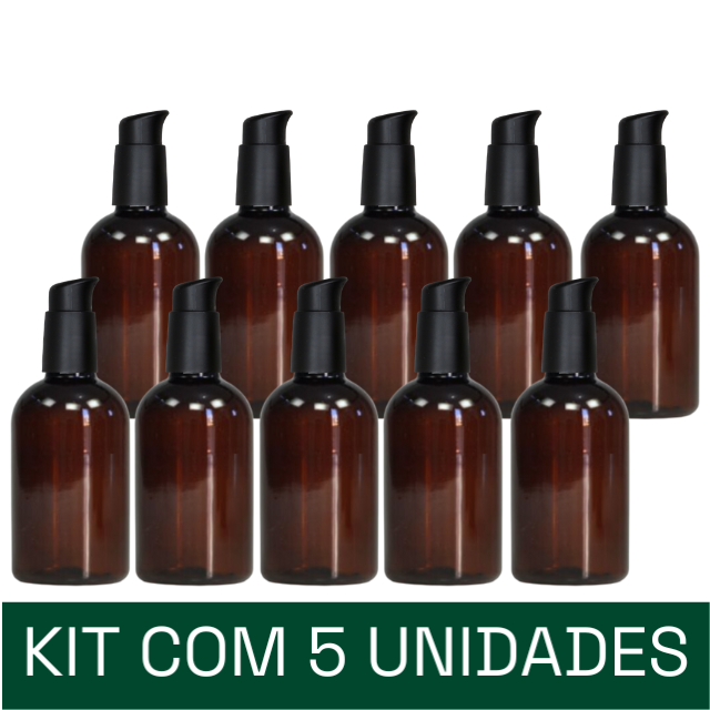 Frasco em PET âmbar com válvula pump PREMIUM - 250 ml (kit ou unidade)