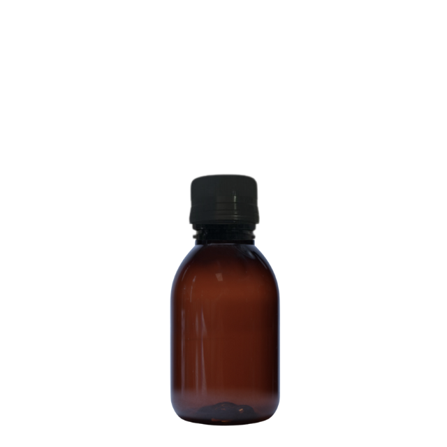 Frasco em PET âmbar com tampa preta com lacre - 100 ml (kit ou unidade)