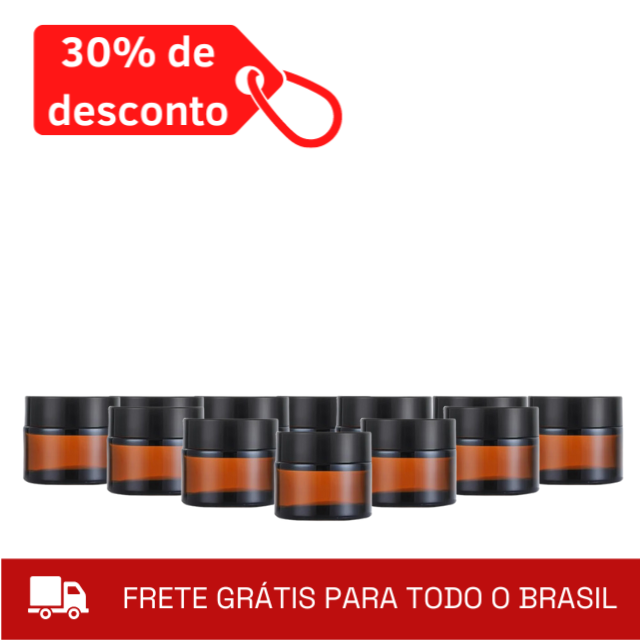 ATACADO - 288 Frascos de vidro âmbar com tampa preta para cosmético - 30 gramas