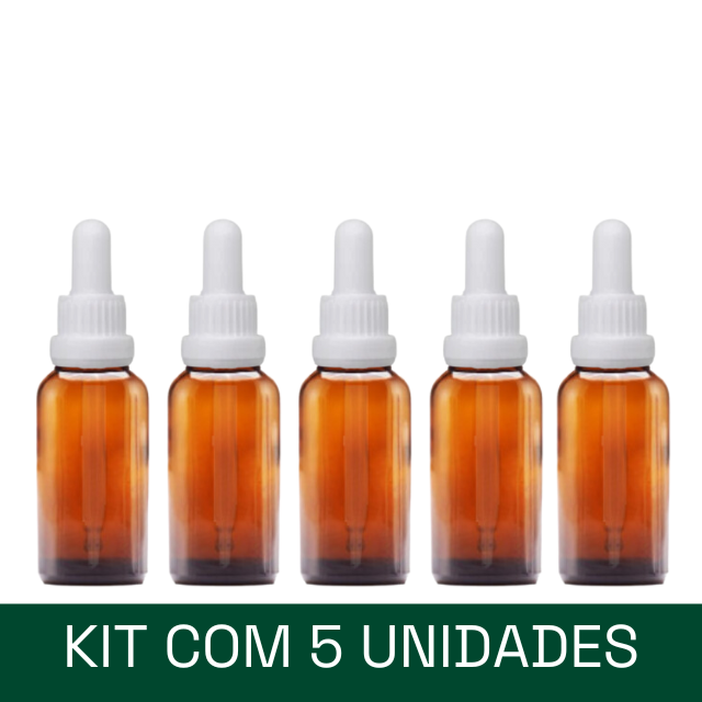 Frasco âmbar com conta-gotas PREMIUM - 30 ml (unitário ou kit) - Preto ou Branco