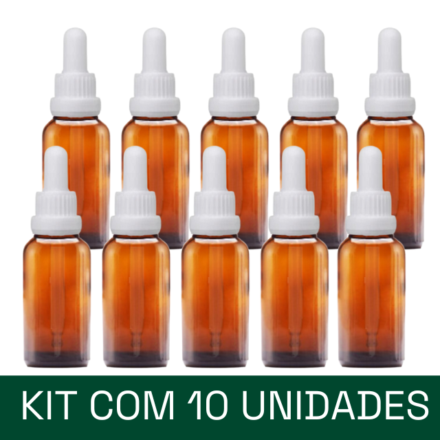 Frasco âmbar com conta-gotas PREMIUM - 30 ml (unitário ou kit) - Preto ou Branco