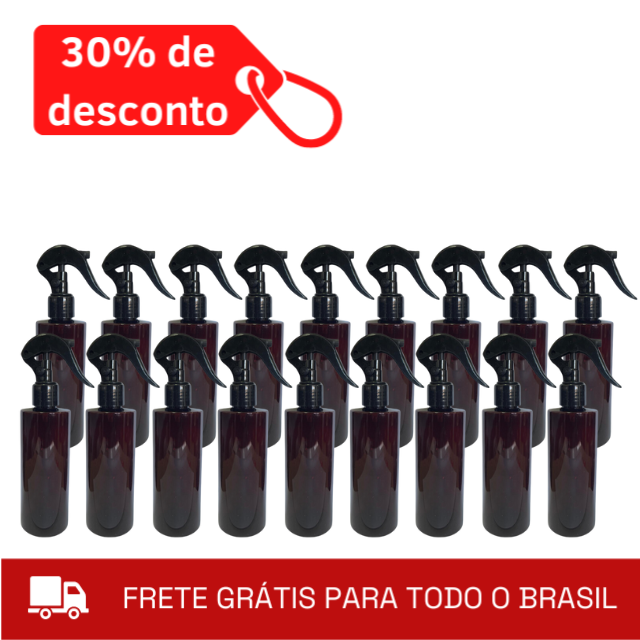 ATACADO 100 Frascos PET âmbar ombro RETO com válvula Mini Gatilho - 250 ml