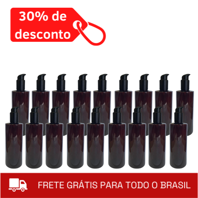 ATACADO - 100 Frascos PET âmbar ombro RETO com válvula DOSADORA - 200 ml