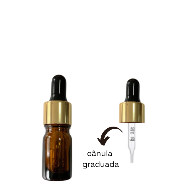 Frasco âmbar com conta-gotas dourado e bulbo preto - 5 ml (unitário ou kit) - graduado