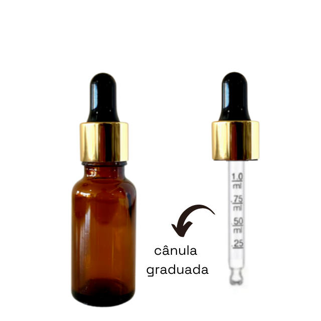 Frasco âmbar com conta-gotas dourado e bulbo preto - 30 ml (unitário ou kit) - graduado