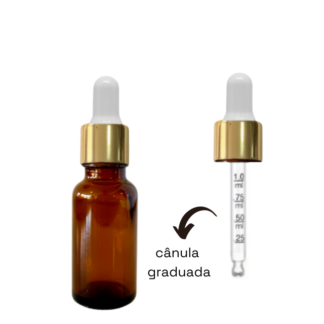 Frasco âmbar com conta-gotas dourado e bulbo branco - 30 ml (unitário ou kit) - graduado