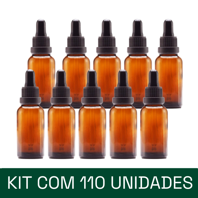 Frasco âmbar com conta-gotas PREMIUM - 30 ml (unitário ou kit) - Preto ou Branco