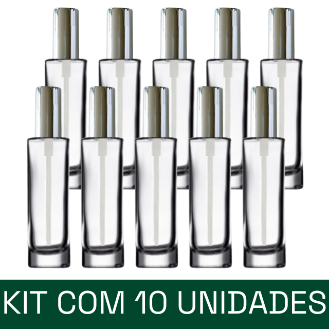 Frasco Luxo transparente com válvula spray prateada - 30 ml (unidade ou kit)