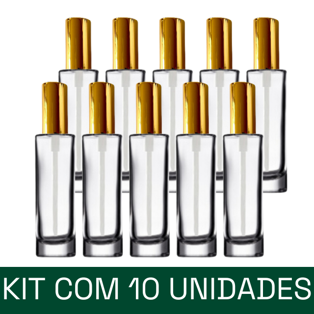 Frasco Luxo transparente com válvula spray dourada - 30 ml (unidade ou kit)