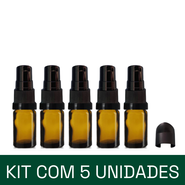 Frasco em vidro âmbar com válvula Pump (dosadora) - 5 ml (unidade ou kit)