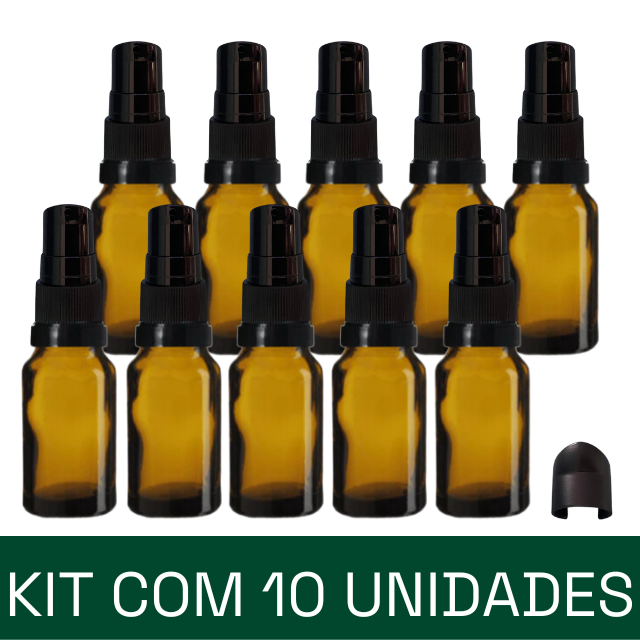 Frasco em vidro âmbar com válvula dosadora - 20 ml (unidade ou kit)